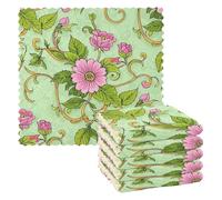 Torchon de cuisine vintage en microfibre avec imprimé de feuilles en rotin Motif fleurs 27,9 x 27,9 cm