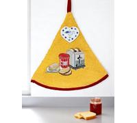 Torchon Essuie Mains Petit Déjeuner - Essuie Mains Rond Eponge avec Attache - Motifs Brodés - Torchon Cuisine Rond 100% Coton - Serviette Cuisine SDB Ø 65 cm - Lavable en Machine (Jaune, Unité)