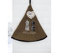 Torchon Essuie Mains Sel et Poivre - Essuie Mains Cuisine Rond avec Attache - Motifs Brodés - 100% Coton - Ø 65 cm de diamètre - Lavable en Machine (Taupe, Unité)