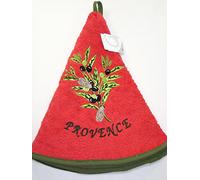Torchon Essuie Mains Serviette Ronde Broderie Brin D'Olive (Rouge Provence)