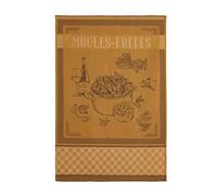 Torchon imprimé en jacquard de coton, MOULES FRITES Jaune ocre 50 x 7 5 cm
