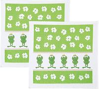 Torchon Lot de 2 Tissu éponge, blanc/vert, 50 x 50 cm