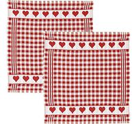 Torchon Lot de 2 Tissu éponge coton, Karo/Herz rot, 50 x 50 cm