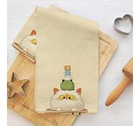 Torchons de cuisine 61 x 35,6 cm motif chat mignon, blanc, bleu, vert, chats durables réutilisables en microfibre, torchon à vaisselle essuie-main, torchons à tissage gaufré pour salle de bain, maison