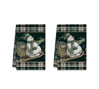 Torchons de cuisine Bonhomme de neige, Écharpe de traîneau festive hivernale, Torchons doux et absorbants vert hiver pour sécher la vaisselle, Nouveaux essentiels pour la maison, 40 x 66 cm (Lot de 1