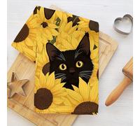 Torchons de cuisine en microfibre douce, motif chat mignon tournesol, torchon à vaisselle pour salle de bain, ferme, cadeau pour les amoureux des chats pour femme
