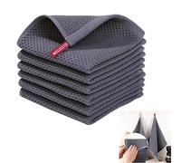 Torchons De Cuisine Gaufrés - Lot De 3 Avec Accroche, Qualité Supérieure 100% Coton, Aspect Classique Et Rétro, Gris Foncé