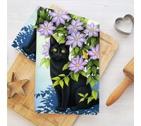 Torchons de cuisine mignons avec fleurs violettes et chats, torchons pour laver la vaisselle, torchon décoratif en microfibre douce, torchons pour les mains pour la salle de bain style ferme, cadeaux