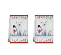 Torchons de cuisine Ours polaire, Torchons d'hiver festifs Bonhomme de neige et ourson, Blanc hivernal, doux, pour essuyer la vaisselle, Nouveaux essentiels pour la maison, 40 x 66 cm (Lot de 1)
