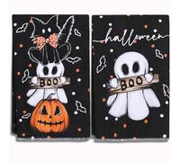 Torchons de Cuisine pour Halloween, Lot de 2 d'Halloween Serviettes de Cuisine Torchon Vaisselle, Motif Chat, Citrouille, Fantôme, Torchon Microfibre pour la Salon, Salle à Manger, Décoration