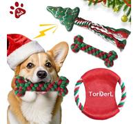 TorDerL Lot de 3 jouets de Noël couineurs en peluche pour chiens agressifs de petite, moyenne et petite race, disque volant à mâcher pour dentition