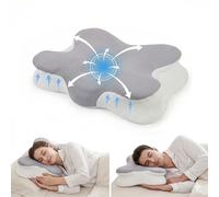 TOREOKO Oreiller Ergonomique Cervical, Coussin Mémoire de Forme pour Nuque et Épaules, 2 Hauteurs Réglables, Oreiller Papillon pour Dormir sur Le Côté et Le Dos, 65x37,9x13,3cm