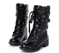 Toride Femme Biker Bottes Gothique Vintage Steampunk Talon Carré Bout Rond Lacets Bottes Équestres Cross Tied Mi Veau Bottes D'équitation