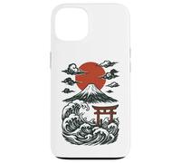 Torii Japan Wave Volcan Sun Mount Fuji Rising Red Coque pour iPhone 13