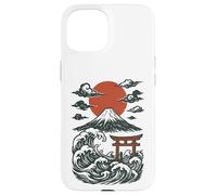 Torii Japan Wave Volcan Sun Mount Fuji Rising Red Coque pour iPhone 15