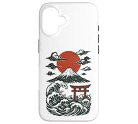 Torii Japan Wave Volcan Sun Mount Fuji Rising Red Coque pour iPhone 16