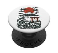 Torii Japan Wave Volcan Sun Mount Fuji Rising Red PopSockets PopGrip Adhésif