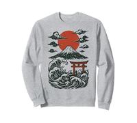 Torii Japan Wave Volcan Sun Mount Fuji Rising Red Sweatshirt