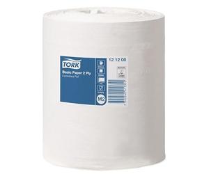 TORK 11000 Papier Essuyage Basic M2 Ouate Recyclée 2 Plis Dévidage Central Bobine 160m 4Lot de 50 300x210mm Prédecoupées Lot de 6 Blanc