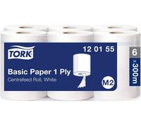 Tork Papier d’essuyage Basic M2 pour distributeur à dévidage central blanc – 6 x 300 m (120155)