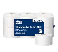Tork Papier toilette Mini Jumbo Advanced 120280 – Blanc, 2 plis – lot de 12 (12 x 850 feuilles)