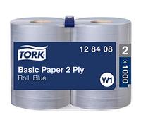 TORK 128408 Papier d'essuyage Basic Bobine Bleue W1, 340 m x 36,9 cm, vendu par lot de 2