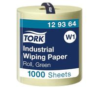 Tork 129364 Papier d'essuyage industriel Advanced | Vert, 3 plis, 340m x 36, 9cm, 1 bobine, compatible avec le système W1