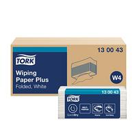 Tork 130043 Essuie-mains en papier fort multi-usage pour système W4 à un seul essuyage / Essuie-mains 2 plis en papier blanc / Qualité supérieure / 200 essuie-mains / 38,5 x 32,4cm (l x L)