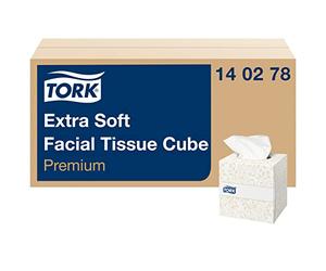 Tork 140278 Mouchoirs boîtes cubiques extra doux Premium, 4 x 20 cm | Blanc, 2 plis, 10