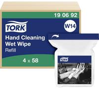 Tork Lingettes imprégnées pour le nettoyage des mains, recharge pour distributeur de lingettes, 190692, 4 x 58 lingettes humides, W14, 1 épaisseur, blanc