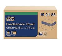 TORK 192185 Chiffon de Service Alimentaire Pliage 1/4 1 Couche Vert/Blanc Boîte de 600 Serviettes par Boîte Auto-Distributrice