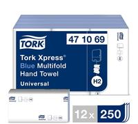 Tork 471069 Serviette à main, Xpress multiples, Packs, bleu (Lot de 3000)