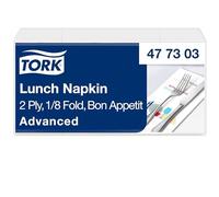 Tork 477303 Serviettes Lunch Advanced imprimé Bon Appétit / 2 plis - 33cm x 32,6cm - 10 x 200 serviettes pliage 1/8