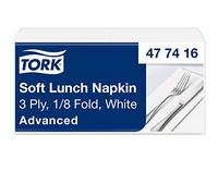Tork 477416 Serviettes Lunch Advanced texture douce couleur blanc / 3 plis - 33cm x 32,6cm - 10 x 150 serviettes pliage 1/8