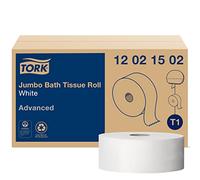 Tork Advanced 12021502 Jumbo Rouleau de papier toilette double épaisseur, 25,4 cm de diamètre, 9 cm de large x 500 m de long, blanc (boîte de 6 rouleaux, 500 m par rouleau, 2 500 m)