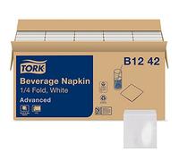 Tork Advanced B1242 Serviette de table douce en relief, 2 plis, pliage en 1/4, 23,5 cm de longueur x 23,5 cm de largeur, blanc (boîte de 40 paquets, 150 par paquet, 6000 serviettes)