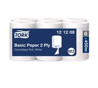 Tork Bobine d'essuyage recyclée à dévidage central grande capacité - 450 feuilles - 121208 - Blanc - Lot de 6 bobines de 121 m