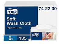 Tork Carré de soins doux blanc, distribution feuille-à-feuille, Premium, hygiénique, 8 x 135 carrés, 742200