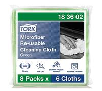 Tork Chiffon de, 183602, 8 x 6 Chiffons, Vert | utilisation sèche et mouillée, Nettoyage Microfibre réutilisable