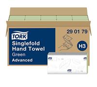 Tork Essuie-mains pliés en V verts H3, Advanced, distribution feuille à feuille, 15 x 250 feuilles, 290179