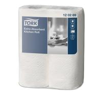 Tork Essuie-tout double épaisseur Premium extra-absorbant blanc - 120269 - Lot de 2 rouleaux de 64 feuilles