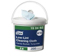 Tork Fusselarme Reinigungstücher im Spendereimer Türkis W10, Lösungsmitteltauglich, 4 × 200 Tücher, 190492