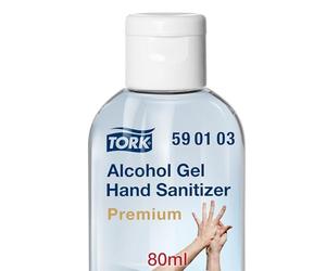 Tork Gel hydro-alcoolique pour les mains, qualité Premium, mini bouteille transportable, 24 x 80 ml, 590103