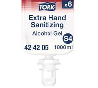 Tork Gel hydroalcoolique extra désinfectant pour les mains S4, sans résidu collant, 6 x 1000 ml, 424205