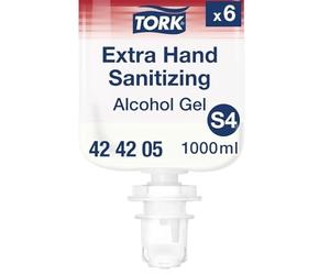 Tork Gel hydroalcoolique extra désinfectant pour les mains S4, sans résidu collant, 6 x 1000 ml, 424205