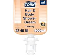 Tork Luxury Crème de douche corps et cheveux 3-en-1 S4, parfum argan vanille, 6 x 1000 ml, 424661