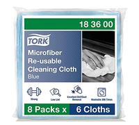 Tork Microfiber Reusable Cleaning Cloth Bleu, Dry and Wet Use, 8 x 6 cloths, 183600