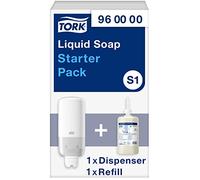 Tork Pack de démarrage pour distributeur murale de soins pour la peau liquide et en spray blanc S1/S11, économique, distributeur et 1 x 1000 ml savon liquide doux, 960000