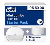 Tork Pack de démarrage pour Mini Distributeur murale de papier toilette rouleau jumbo blanc T2, grande capacité, gamme Elevation, distributeur et 1 consommable, 955000