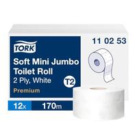Tork 110253 Mini Jumbo Papier toilette double épaisseur Blanc 170 m